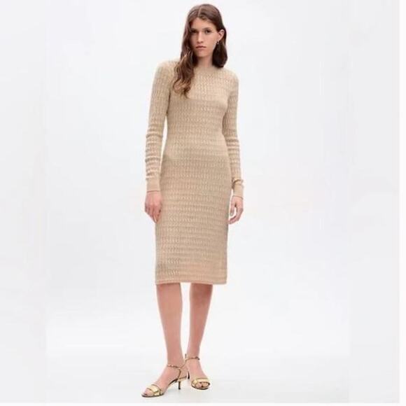 Gap Textured Midi Sweater Dress with gold shimmer detail, Large, Nw/oT - Picture 1 of 9